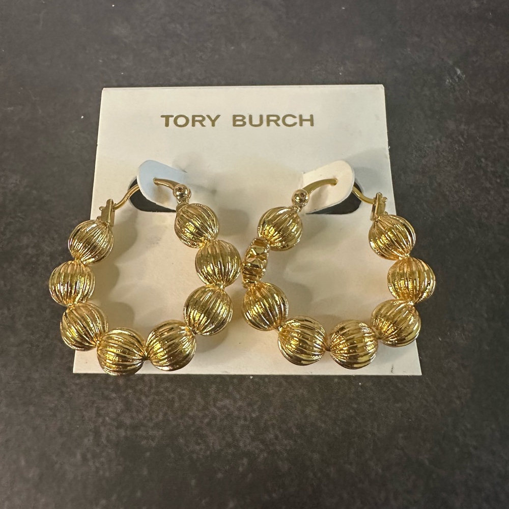 Tory Burch Gold Textured Hoop Earrings